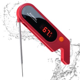 ATOGOU Thermocouple Faster Instant Read Meat Thermometer ±0.3°C, 0.5 Second Response Time, IP67 Waterproof & Backlight, For Meat/Candy/Grill/BBQ etc. TH-21(Red)