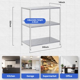 Garvee Stainless Steel Shelves,24"x14"x32" 3-Tier Storage Shelf Heavy Duty Storage Rack Shelving Capacity Shelf Unit for Kitchen Garage Office Restaurant Warehouse,330lb Per Shelf