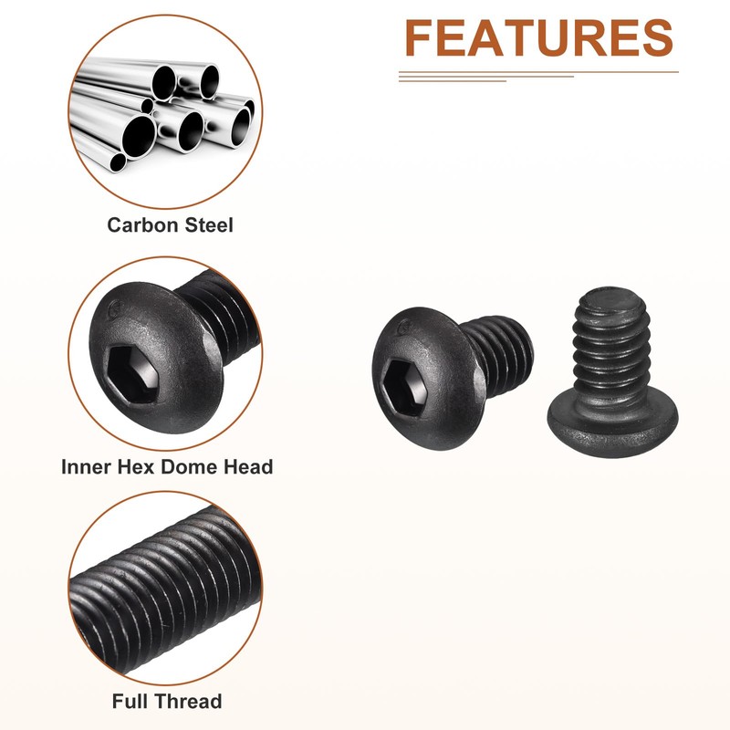 DTGN 20pcs #6-32x3/8" Button Head Socket Cap Screw Machine Carbon