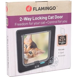Flamingo Fanni Cat Door Black - 20 x 19.2 cm - Easy to Install with Template - 2-Way Sliding Lock - Suitable for All Door Thicknesses, Not for Hollow Doors