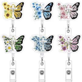 Butterfly Badge Reels Retractable for Christian,6 Pcs ID Badge Holder for Religious with Retractable Alligator Clip,Christian Gifts for Women,Church Religious Gifts for Mother Nurse Doctor Teacher