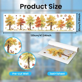 ANATTASOUL Fall Static Window Clings Autumn Forest and Maple Leaves 1 Sheet Reusable Window Decals for Glass, 47.24" x 11.8" Removable Double Sided Window Sticker for Room Office Home Decoration