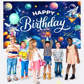 4signalballs Space Themed Birthday Backdrop for Kids, 6x4ft Rocket Astronaut Outer Space Party Decoration, Perfect for Boys’ Birthday Parties Photography Background, Space Themed Events & Celebrations