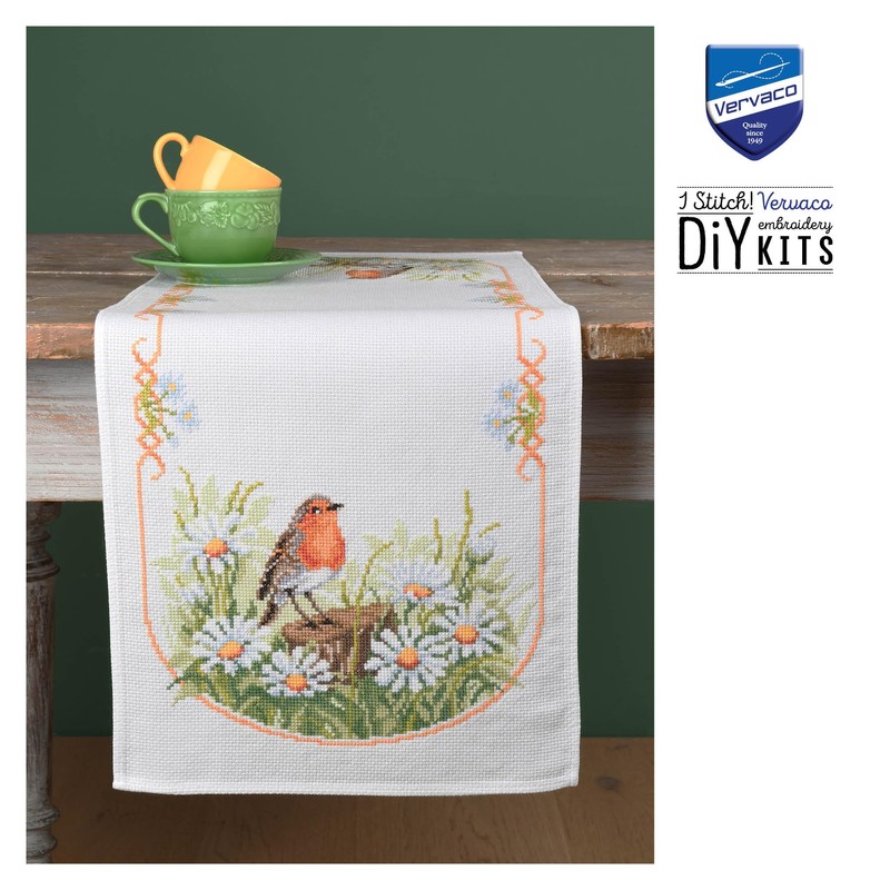 Vervaco Daisy and Robin Counted Cross Stitch Table Runner Set,