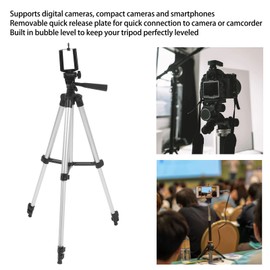 Folanda Camera Tripod, 4 Sessions Stretchable Cell Phone Tripod with Bubble Level and Phone Clip, 2.5kg Maximum Load Camera Stand Tripod Supports 360° Panoramic Shooting and 90° Vertical Shooting