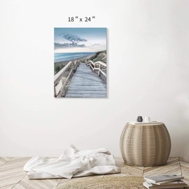 Beachside Wooden Path Wall Art: Bridge Boardwalk Stair Graphic Art on Wrapped Canvas for Wall Decor (18''x24'')