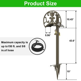GOFORWILD Garden Hose Stand with Brass Faucet, Detachable Heavy Duty Water Hose Holder, Freestanding Metal Hose Reel Decorative Storage Hanger Holds 150-Feet Hose for Outside Patio Lawn Yard