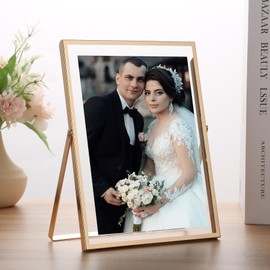 YiPinYin Gold 6x8''Floating Frame Set of 2,For Photo Sizes (3.5x5''4x6''5x7''),Metal Frames for Tabletop/Shelf Display,Classy Gift Choice for Wedding,Birthady,Home or Office Decor