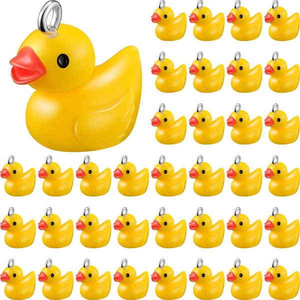 40 Pieces Small Yellow Duck Pendants Rubber Duck Resin Baby Duck Charms Pendant Jewellery DIY Charms for Necklace Earring Keychain Craft Accessories for Shower Birthday Party Accessories, Resin, Resin