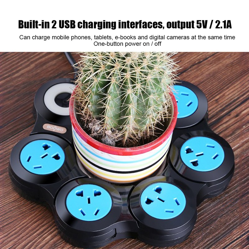 10A Multifunctional Power Strip Socket 5 Sockets Outlet with USB