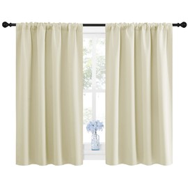 NICETOWN Blackout Curtains for Bedroom, Home Decorations Thermal Insulated Solid Rod Pocket Blackout Drapes for Cafe (Beige, One Pair, 42 x 45-inch)