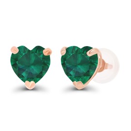 14K Rose Gold Plated Sterling Silver 6mm Heart Created Green Emerald May Birthstone Genuine Stud Earrings For Women