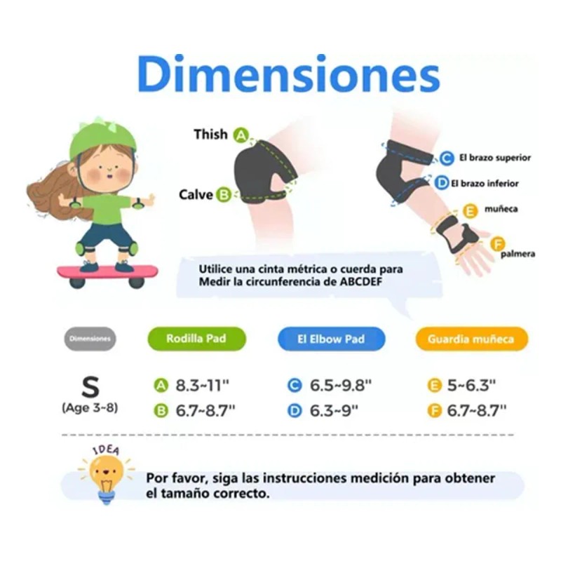 7pzas Kit De Proteccion Rodilla Codo Mano Patinaje Para Niño