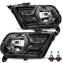 JSBOYAT Headlight Assembly Replacement w/Bulbs for 2010 2011 2012 2013 2014 Ford Mustang Headlamp Driver & Passenger Side (Black Housing with Clear Reflector)