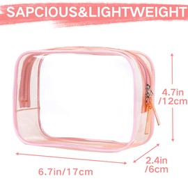 TSA Approved Clear Toiletry Bag, VASCHY 3 Pack Clear Makeup Bag Water Resistant Cosmetic Bag, Airline Carry on Travel Bag for Men and Women, Transparent Wash Bag, Pink