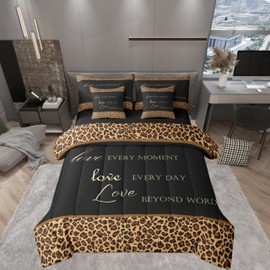 Castle Fairy Leopard Print Reversible Comforter Set 7 Piece King Size,African Wild Animal Fur Pattern Bed Sheet Set Cheetah Skin Brown Black Bedding Set with Comforter,Fitted & Flat Sheet
