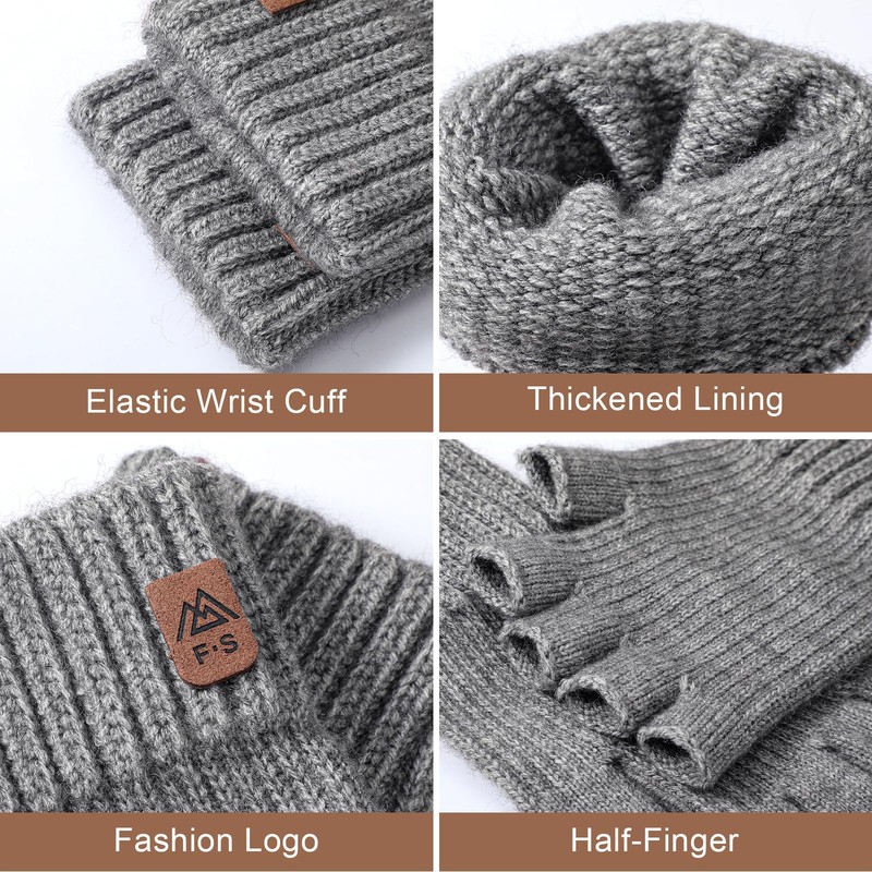 fauson Fingerless Gloves for Women -Winter Gloves Men Fingerless Glove