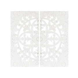 Kate and Laurel Saanvi Traditional Carved Wood Art Plaque Set, 2 pc, White, Wooden Wall Art with Dimensional Hand-Carved Design for Bedroom or Living Room Decor