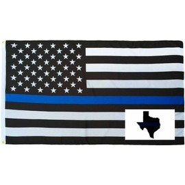 AES Wholesale Combo 3x5 Police USA Memorial Flag & Texas Map Blue Line Decal Sticker Fade Resistant Double Stitched Premium Quality