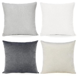 Throw Pillow Covers Pack of 4,Cushion Covers 18x18,Velvet & Corduroy Soft Soild Color Decorative Pillow Covers for Sofa Bench Couch Bedroom Patio Car,45 x 45 cm