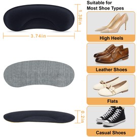 6 Pairs Heel Cushion Pads for Big & Loose Shoes - Protectors for Blisters, Friction & Heel Pain - Anti-Slip Grips to Make Shoes Fit Tighter (Black)
