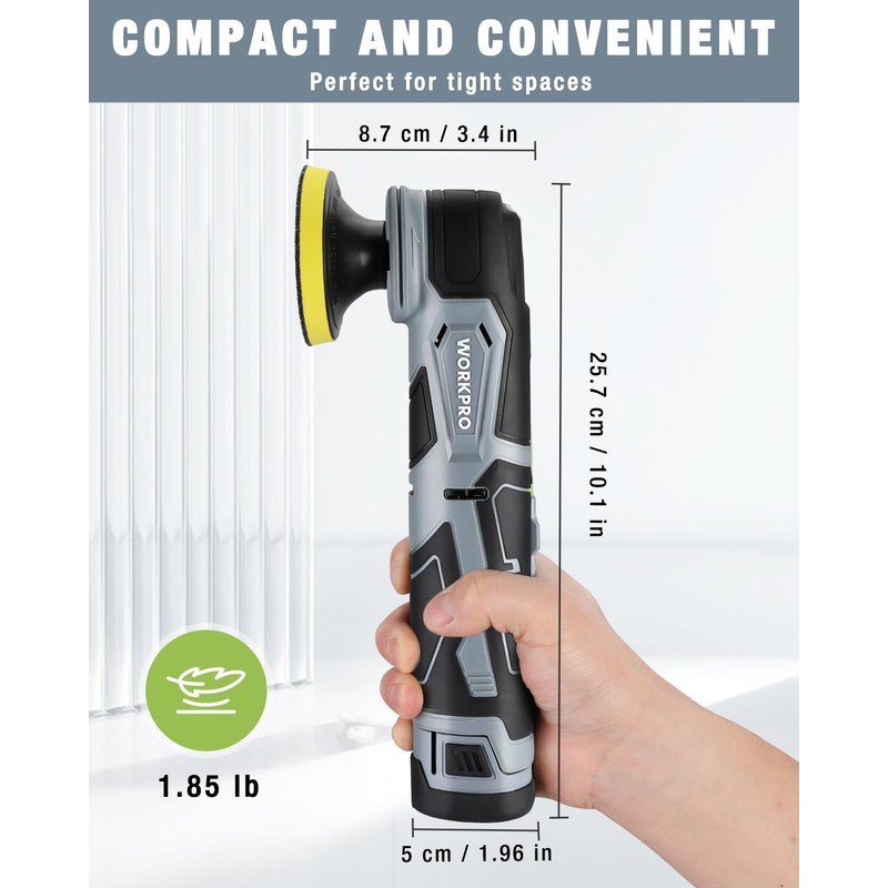 WORKPRO Cordless Mini Buffer Polisher, 12V Buffer Polisher for Car