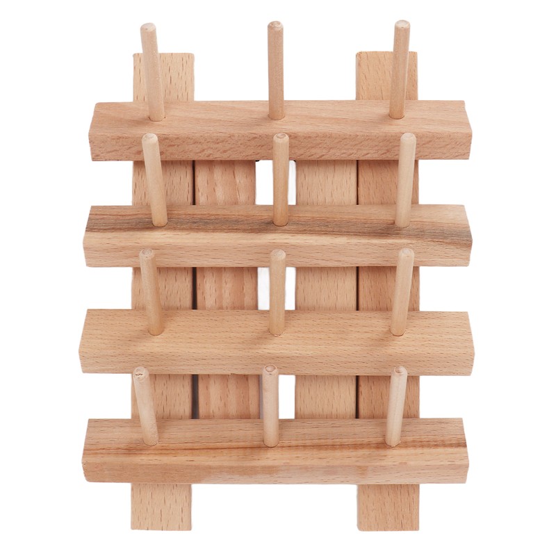 12 Spools Wooden Sewing Thread Holder Foldable Bobbin Hanging Rack