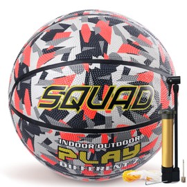 SQUAD Size 7 Rubber Basketball - Indoor & Outdoor Camouflage Design, Street Training for Adults, Includes Pump and Needle