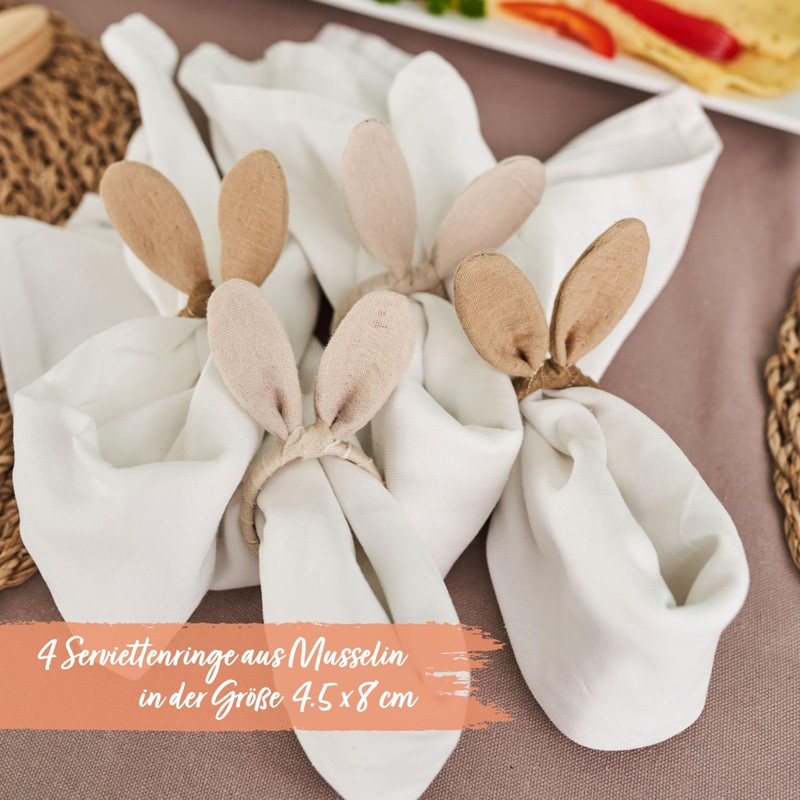 Papierdrachen 4 Rabbit Ears Napkin Rings - Muslin Look -