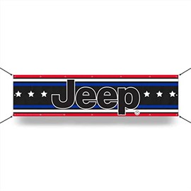 Jeep RWB Stripes with Stars Heavy Duty Digitally Printed Vinyl Banner With premium brass grommets and welded edges. Perfect Flag for garage/barn walls, hanging from the rafters, man cave (Black (12" X