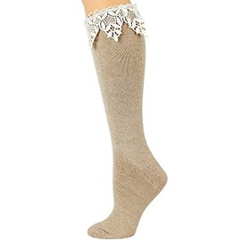 Foot Traffic, Lace Trim Knee High Socks, Ivory, One Pair, Shoe Size 7-12
