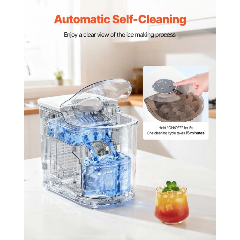 Portable Countertop Ice Maker 7-Cube Self-Cleaning Machine 26 Lbs/DAY 6-Min