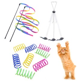 11 Piezas Juego de Juguetes para Gatos,Juguetes para Gatitos,Juguete para Gatos Interactivo,incluidos resortes de Juguete para Gato,Varita para Gatos y Divertido ratón para Colgar en la Puerta