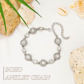 Jovono Boho Rhinestone Anklet Chains Silver Crystal Anklet Bracelet Summer Beach Anklet Jewellery for Women, Stone