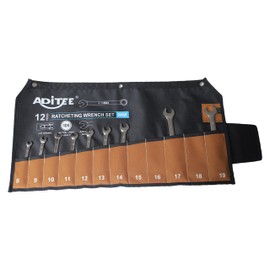 Wrench & Tool Roll Up Pouch Organizer Bag 12 Pocket Metric Handmade Waterproof PVC Laminated Ballistic Polyester Canvas for Craftsman Portable Tool Bag Easy Grip - Black/Tan