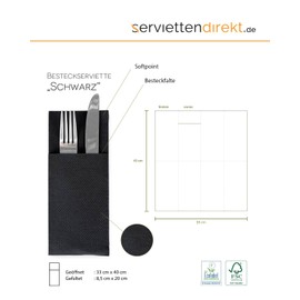 Mank Cutlery Napkins Made of Softpoint Pub Cutlery Pockets 40 x 33 cm 1/8 Fold Folded Napkins with Cutlery Slot for Catering and Celebrations Pack of 50 (Black)