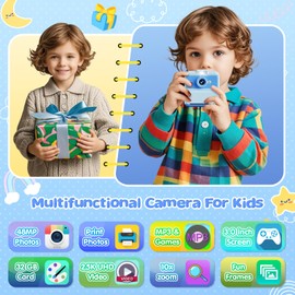 Kids Camera Instant Print, 48MP/2.5K UHD Kids Instant Print Camera, Christmas Birthday Gifts for Girls and Boys, 3.0" Screen with Print Paper & 32G Card, Toddler Toy for Age 3-14 (Blue)