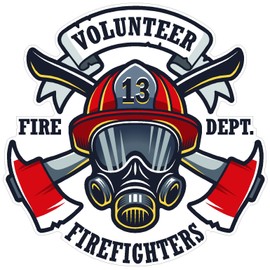 Oval Firefighter Volunteer White 4x4 inches Gas mask fire Hydrant Hero Ladder ax Badge America United States Color Sticker State Decal Vinyl - Made and Shipped in USA