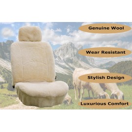 Genuine Sheepskin Seat Cover Lambskin Seat Cover Winter Car Seat Cover Lambs Wool Sheep Skin Fuzzy Shearling Car Accessories Front with Curve Patten (Beige)