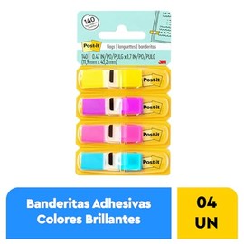 3M Post-it banderitas adhesivas colores brillantes de .47 x 1.7 in con 4 blocks, 35 banderitas c/u