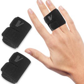 Vanzen Finger Splints, 2PCS Finger Buddy Straps, Compression Finger Wraps for Sport Basketball Tennis and Volleyball Badminton - Black, Two Finger-L