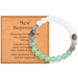 CERSLIMO New Beginnings Bracelet for Women Men Teen Girls Boys - Natural Bead Stone Crystal Healing Stretch Link Bracelets, Gemstone Protection Anxiety Gifts Jewelry Birthday Christmas