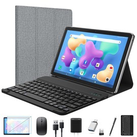 Tablet 2024 Newest Android Tablet 10 inch, Octa-Core 5G WiFi Tablet with Keyboard, 128GB + 4GB + 1TB Expandable Storage, Large Touch-Screen Tablet, 13MP Dual Camera/Bluetooth/GPS/HD Display/Mouse/Case touchscreen tablet - Color: Gray