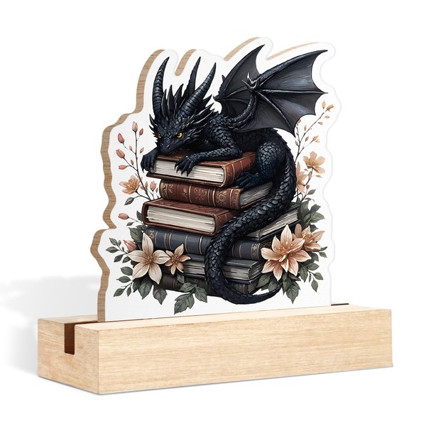 CTYNU Black Baby Dragon Book Desk Decor Sign,Black Baby Book
