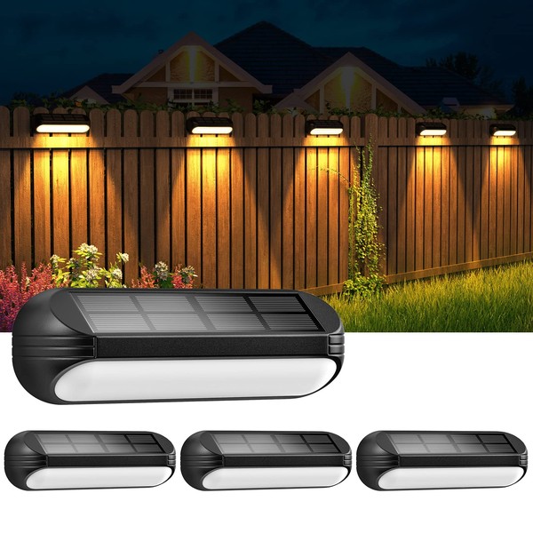 WdtPro Solar Fence Lights Outdoor Waterproof, 4 Pack Upgraded Solar Deck Lights with Warm White/Color Changing, LED Step Lights Outdoor for Stairs, Steps, Yard, Deck, Fence, Pool, Patio