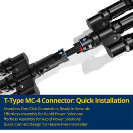 TOMSHIELE Solar Panel Connectors Mc4 3 to 1, 1Pair IP67 Waterproof T-Type PV Connector, 1000V T Junction Solar Connector, for Solar Panel(M/FFF, F/MMM)
