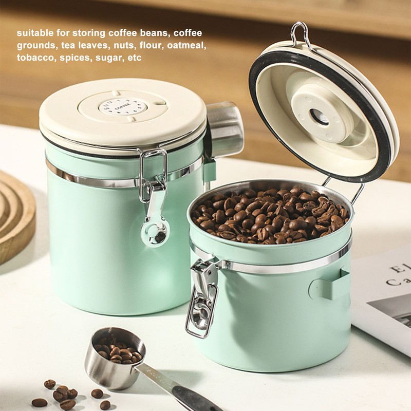 Coffee Canister Mint Green Food Grade Stainless Steel Airtight Coffee