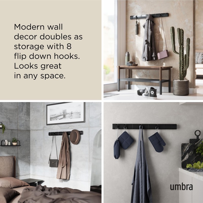 Umbra Flip Wall-Mounted Coat Rack with 8 Hooks – Modern,