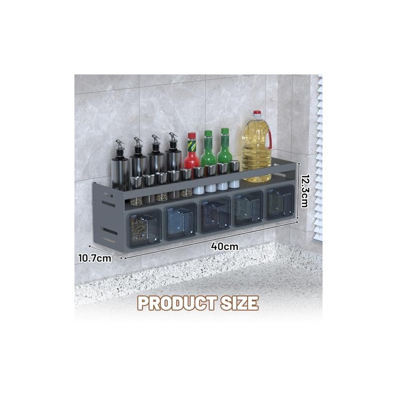 Soontrans Wall Spice Rack, 40 x 10.7 x 12.3 cm,