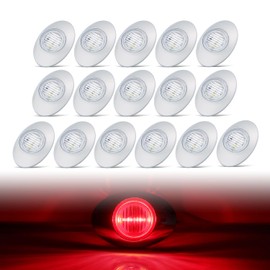 TMH [16 Pcs ] 3 Inch Mini Clear Lens Red 3 LED Oval Cab Marker Panel Lights with Chrome Bezel Surface Mount for Pickup Trailer Truck Bus Tractor Tow Flatbed 12V DC 3528 SMD